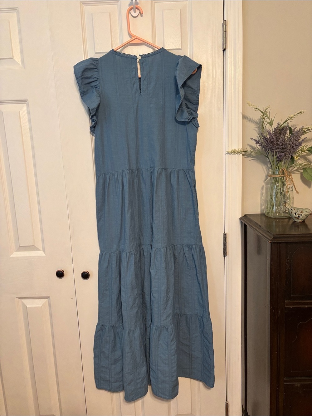 Universal Thread Blue Tiered Maxi Dress with Ruffle Sleeves - Picture 2 of 6
